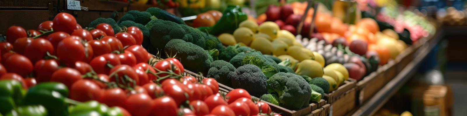 Grönsaker i en butiks grönsaksdisk.